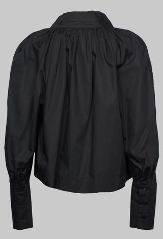 Gathered Blouse in Black Poplin