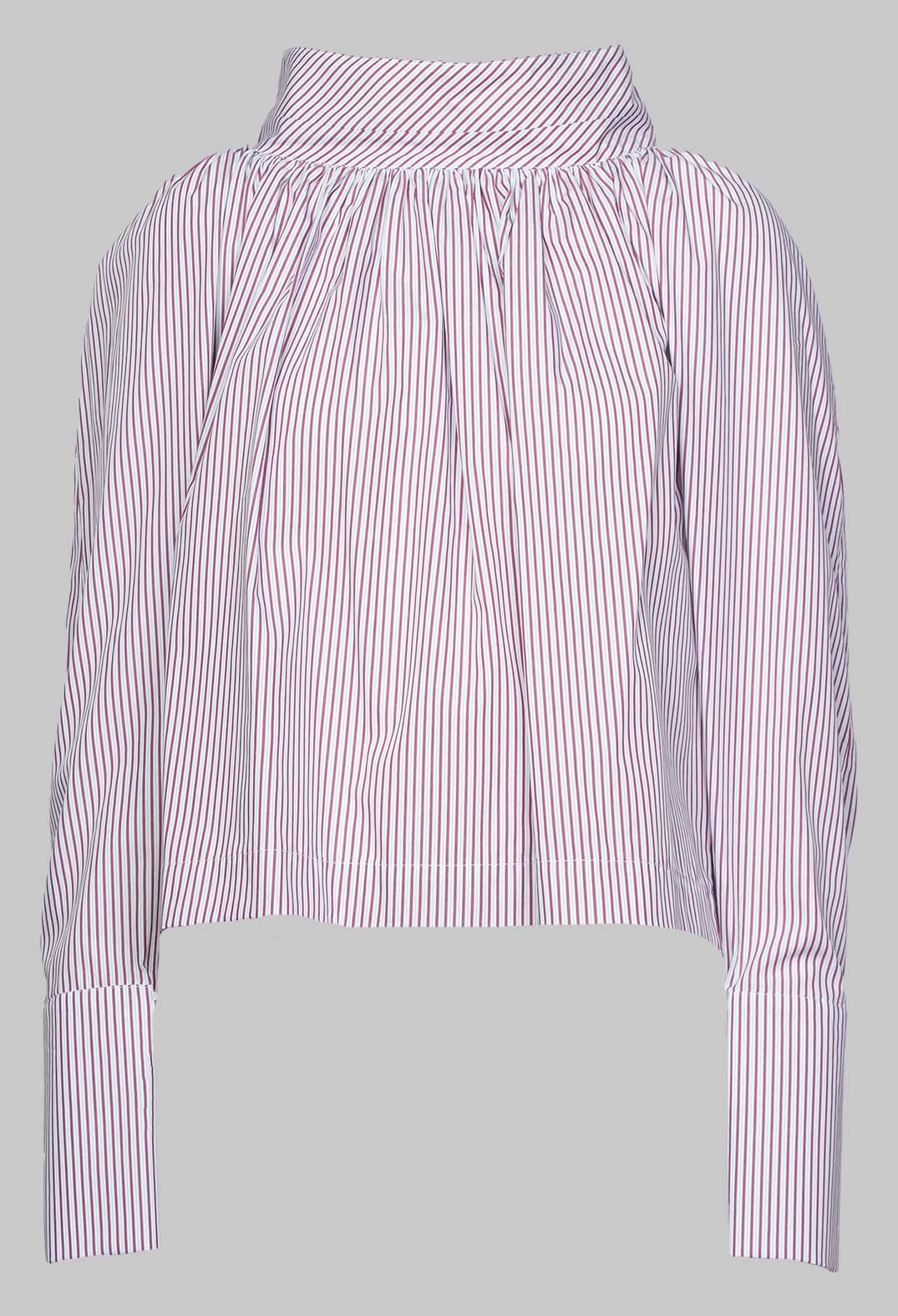 Gathered Blouse in Blue Red Stripe