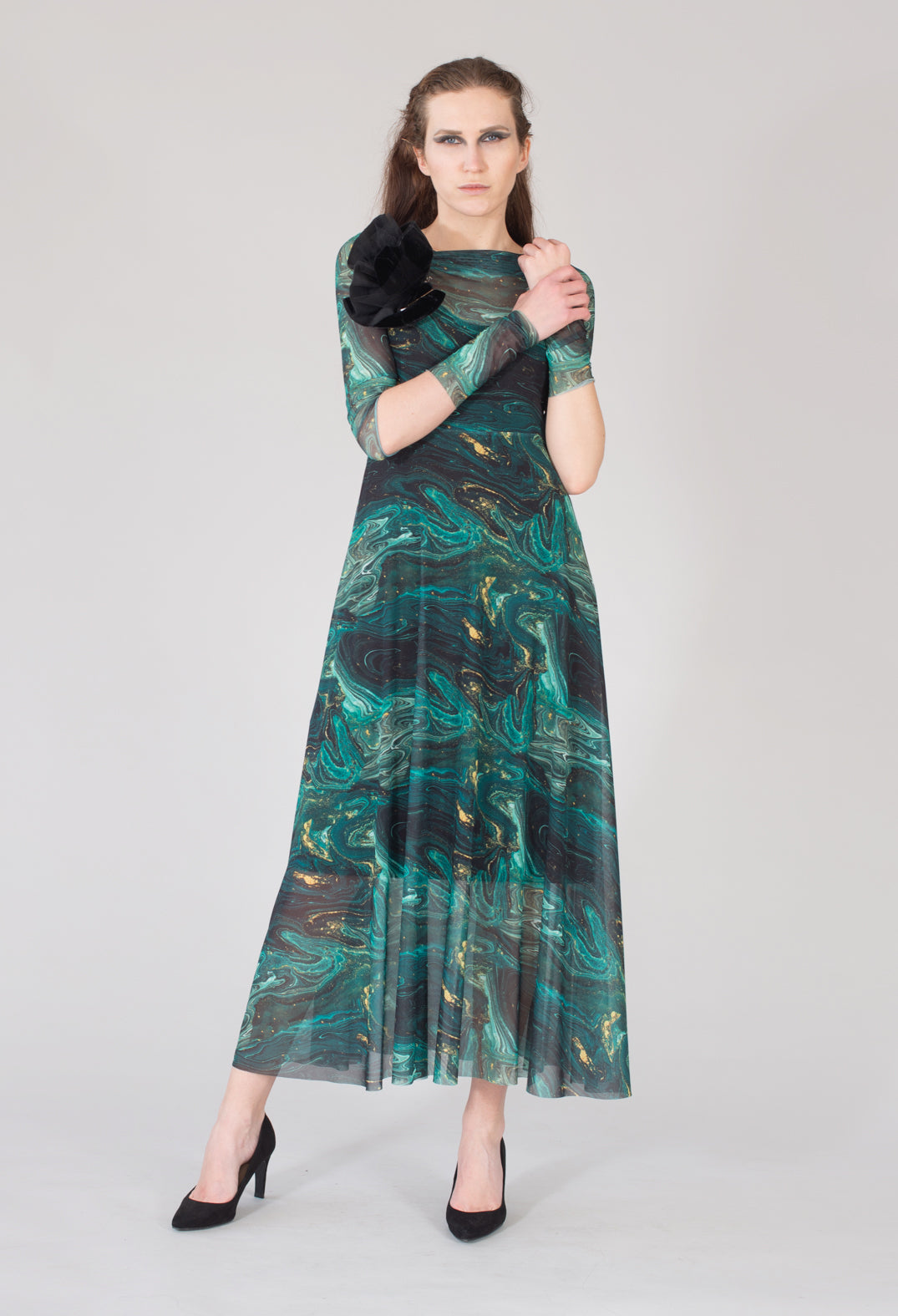 Puna Dress in Black Dark Green