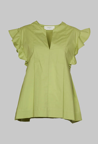Beatrice B v neck shirt in green with flounce sleeves