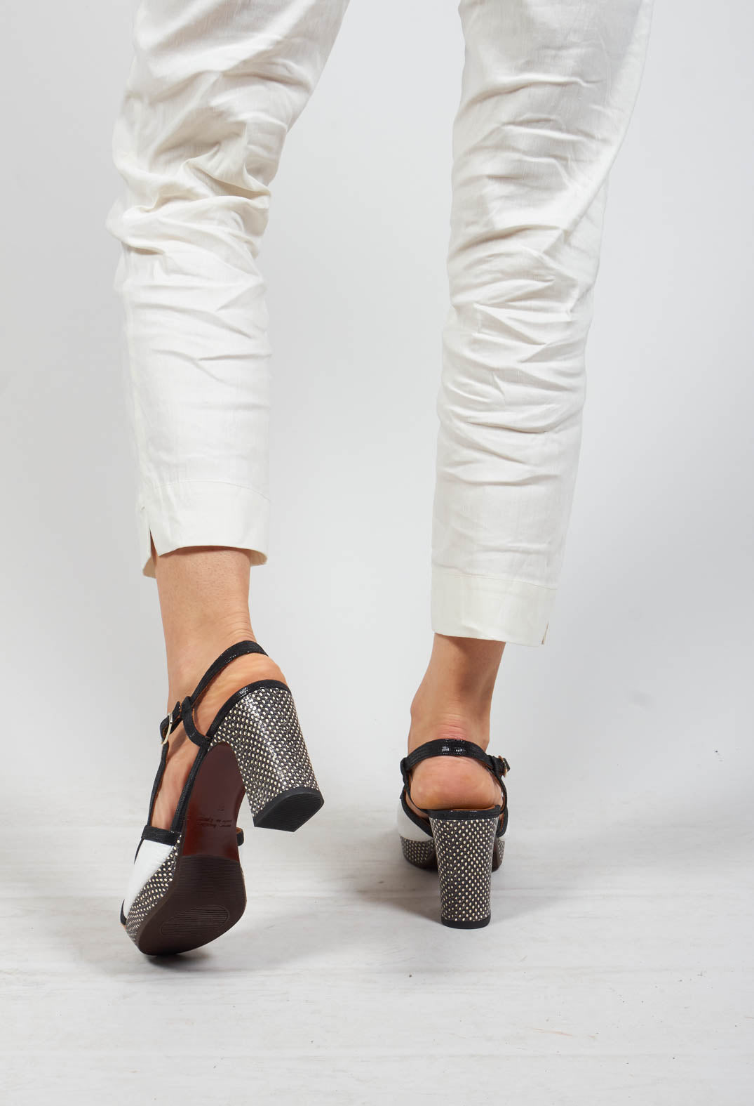 Heeled Sandal with Contrasting Detail in Black and White