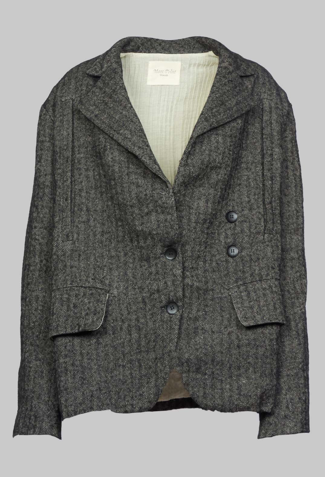 Herringbone Blazer with Front Split in Grey