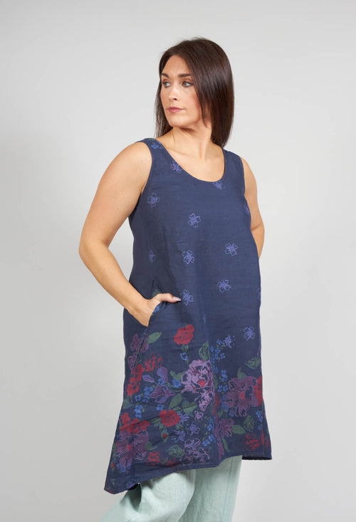 Hi Lo Multi Coloured Placement Print Tunic in Navy
