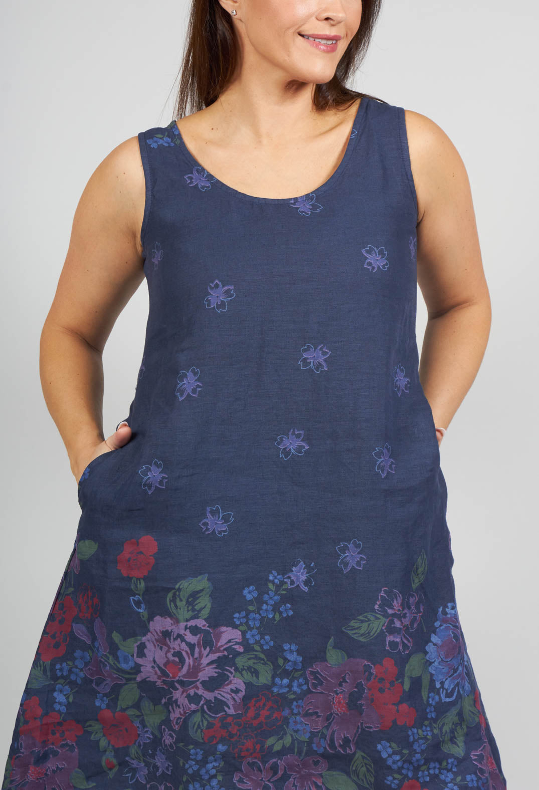 Hi Lo Multi Coloured Placement Print Tunic in Navy