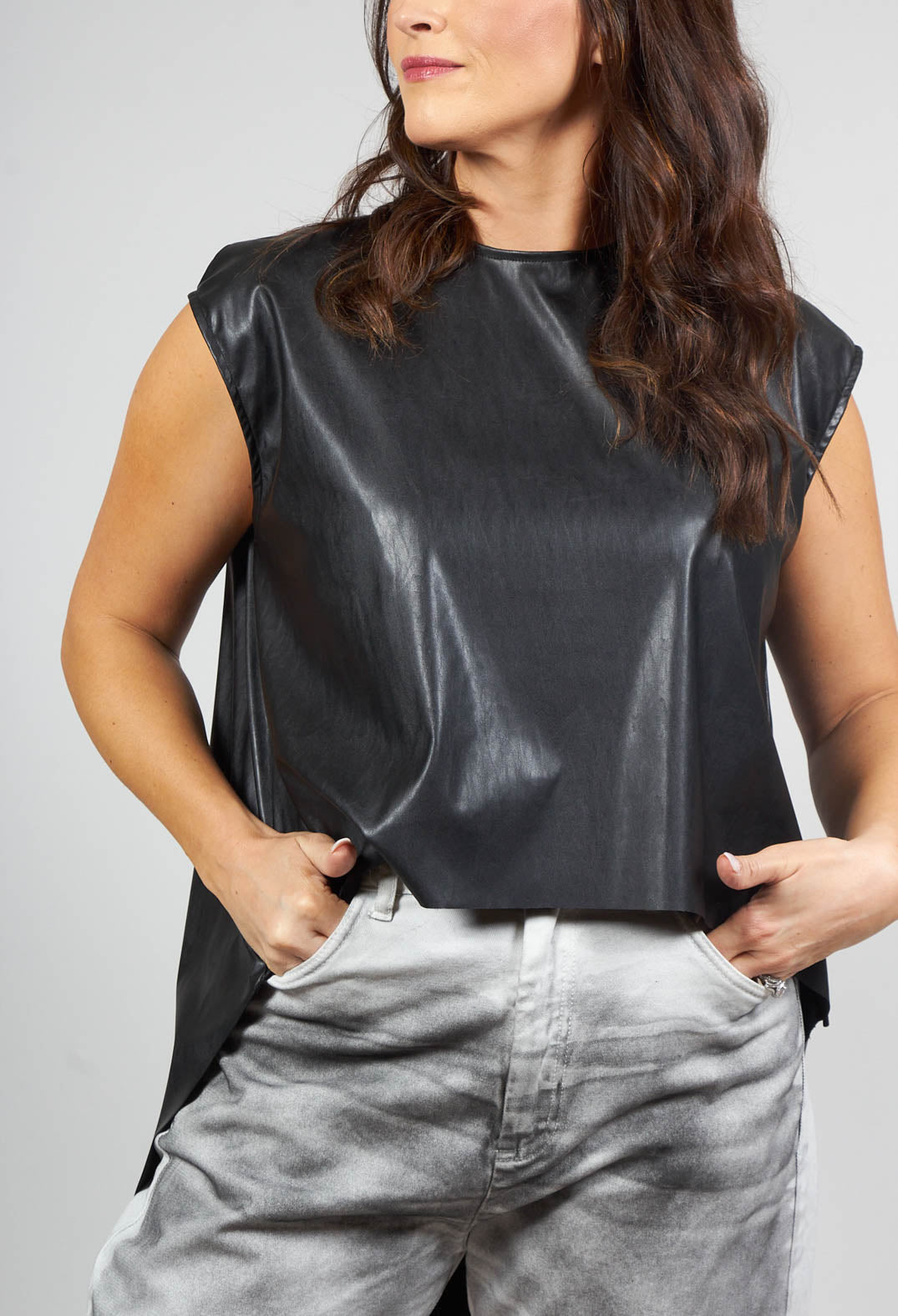 High-Low Leather Look Top