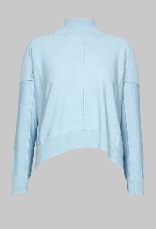 High Neck Sweater with Seam Detail in Light Blue