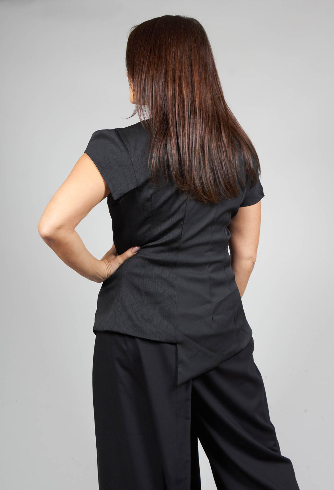 Short Sleeved Top with Zip Detail in Black