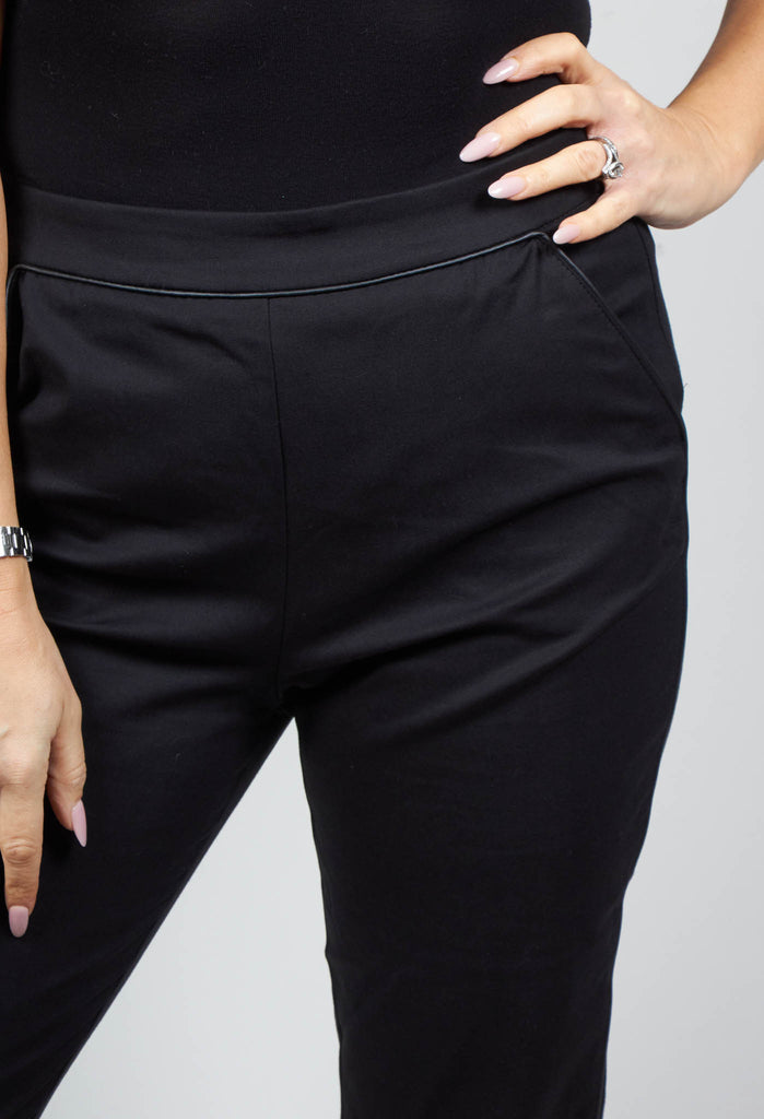 Peg Trousers with Piping Detail in Black