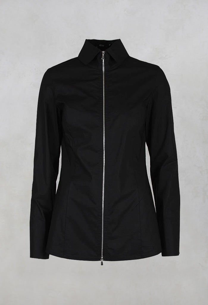 Long Sleeved Blouse with Zip Detail in Black