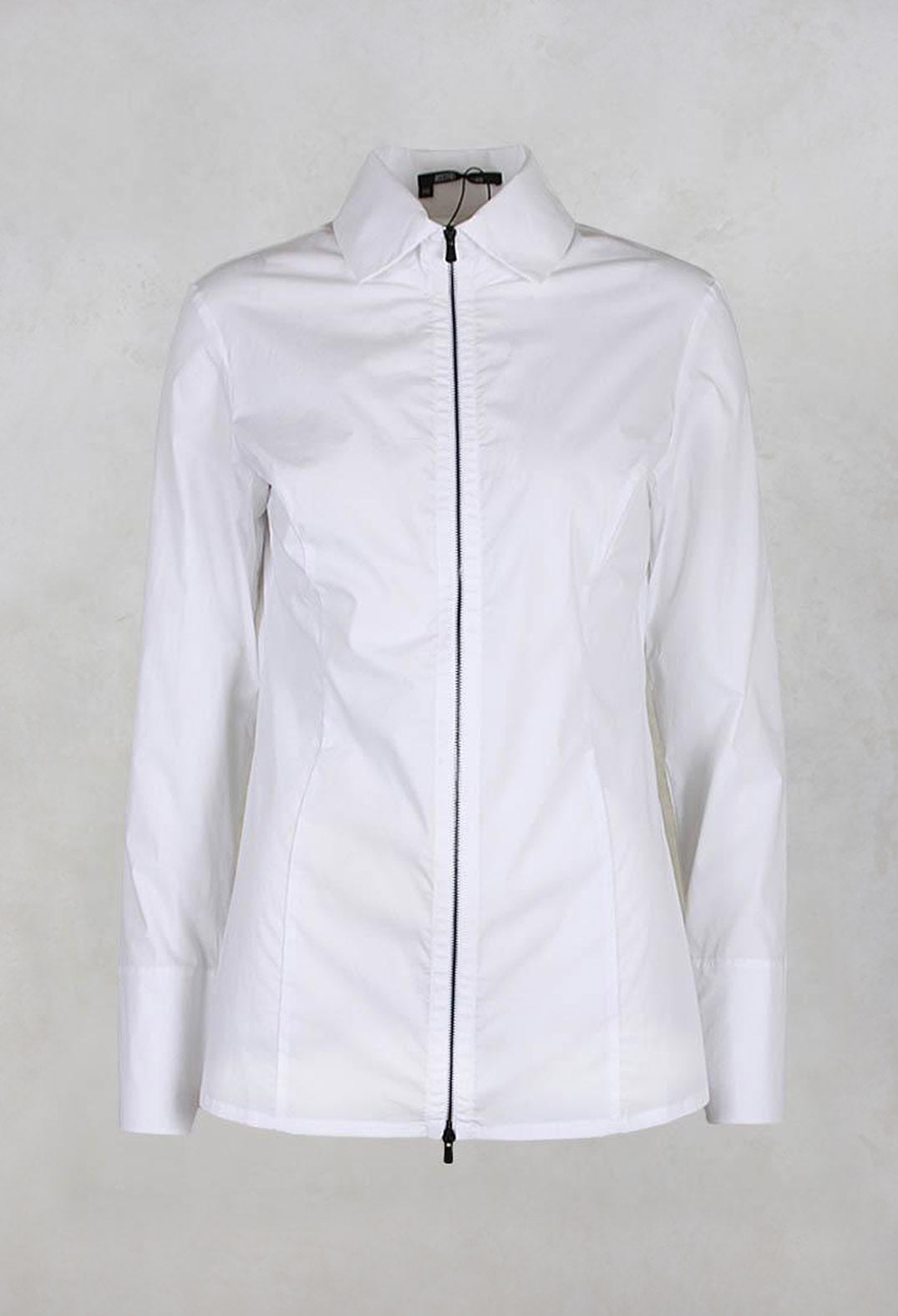 Long Sleeved Blouse with Zip Detail in White