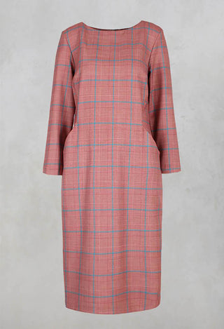 Checked Shift Style Trapeze Dress with Pockets in Ruby Red