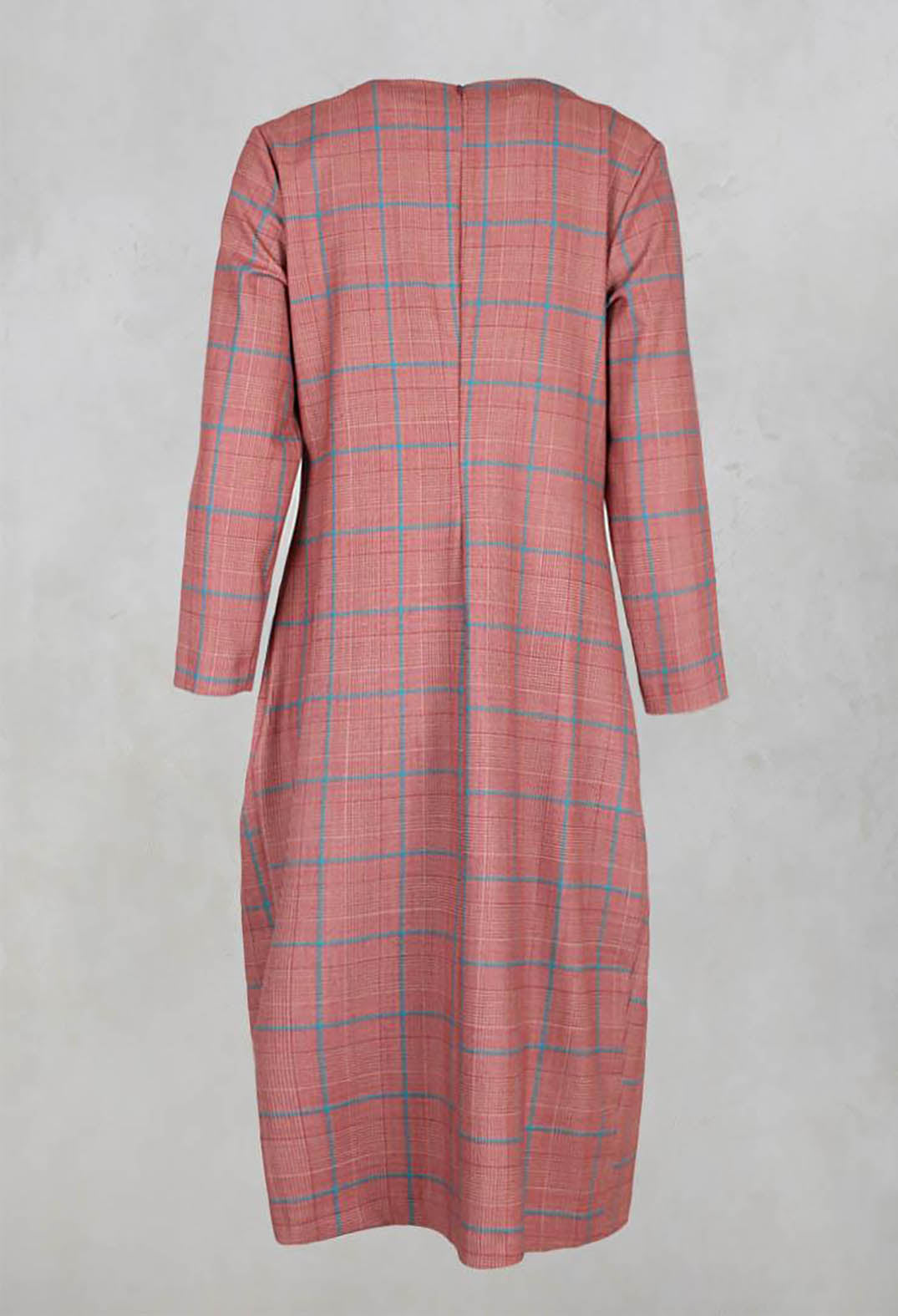 Checked Shift Style Trapeze Dress with Pockets in Ruby Red