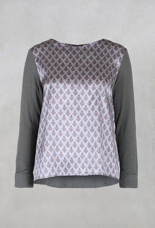 Printed Silk Contrasting Fabric Trapeze Shirt in Quartz