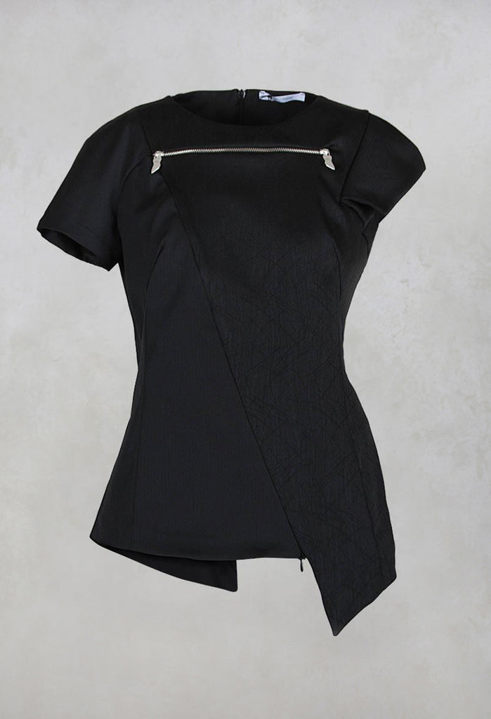 Short Sleeved Top with Zip Detail in Black