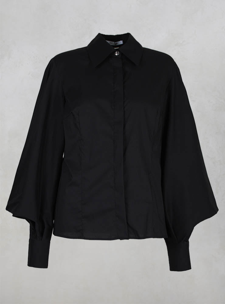 Shirt with Flared Puff Sleeves in Black