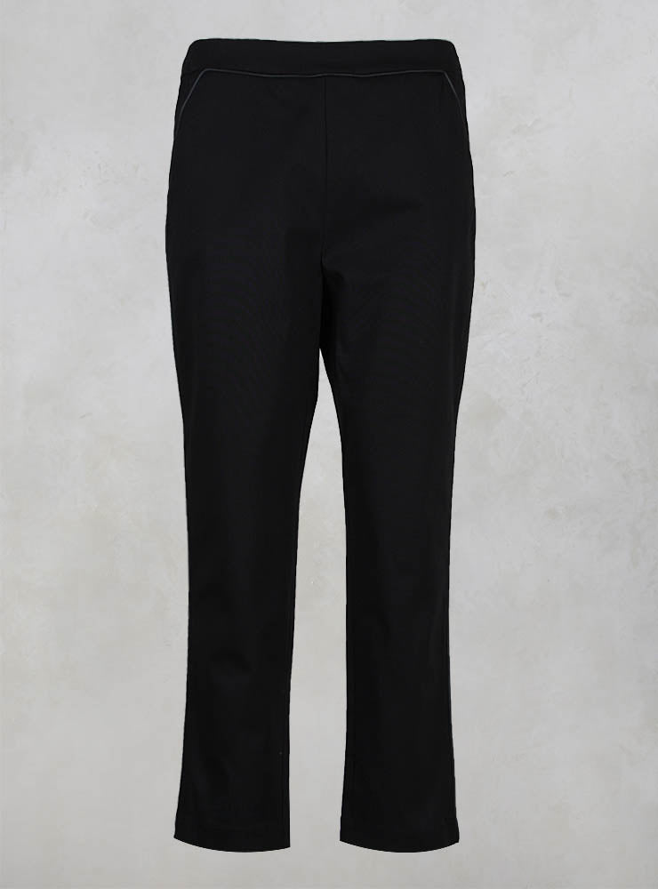 Peg Trousers with Piping Detail in Black