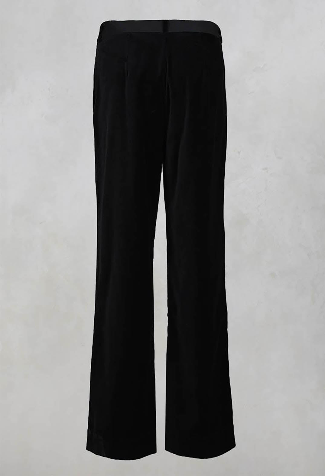 Belted Wide Leg Trousers in Black Velvet