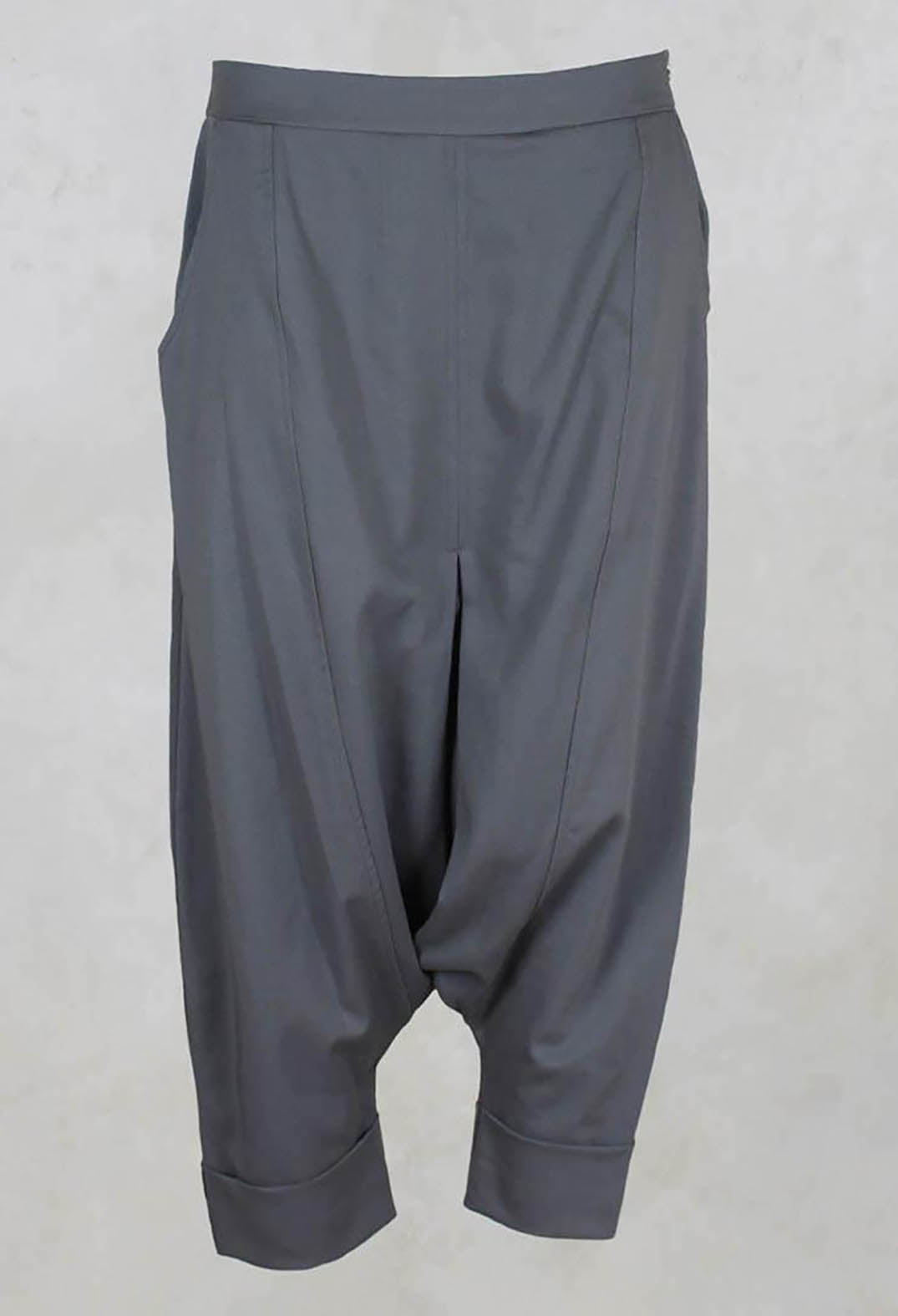 Drop Crotch Rolled Up Woven Trousers in Stone