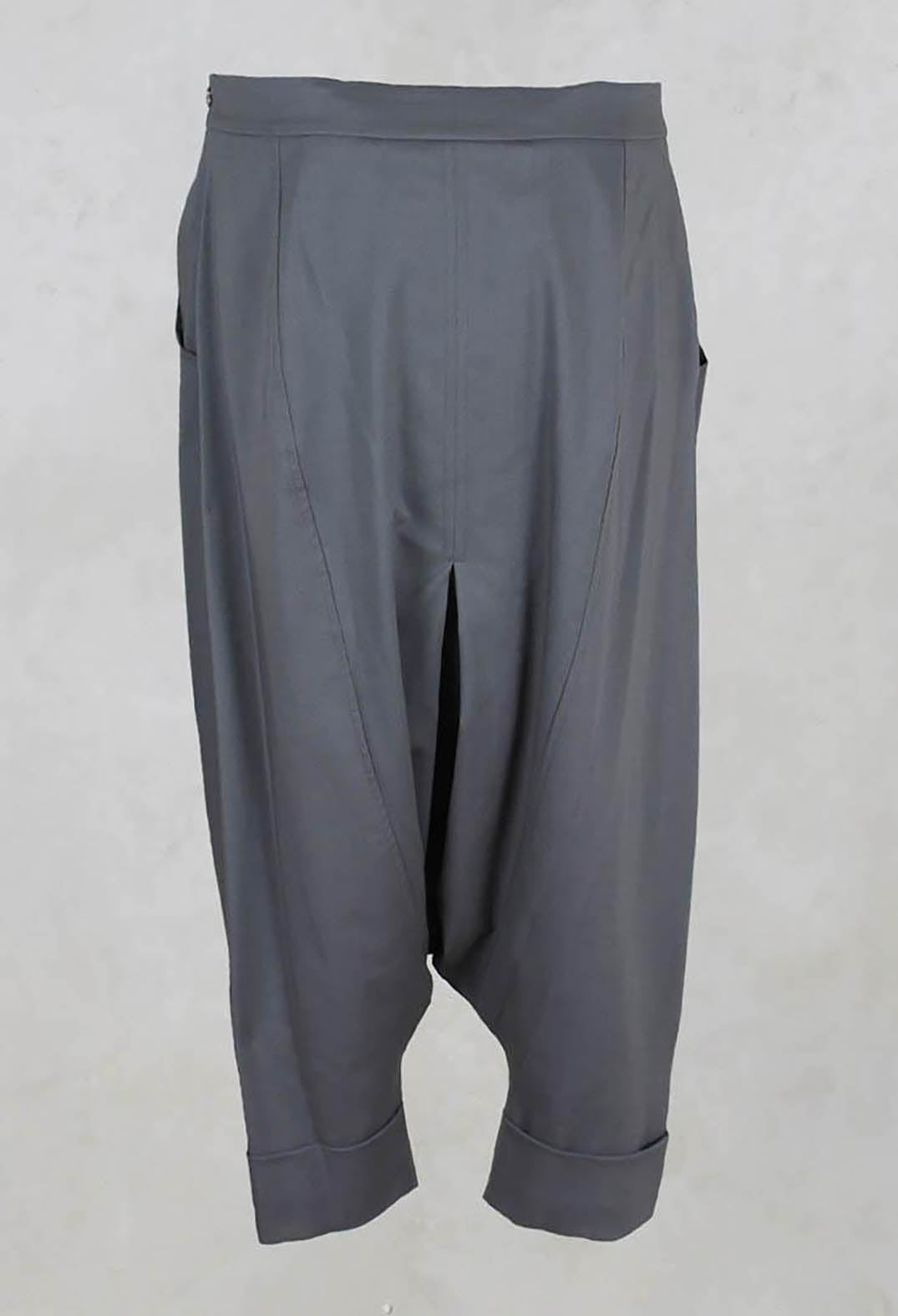 Drop Crotch Rolled Up Woven Trousers in Stone