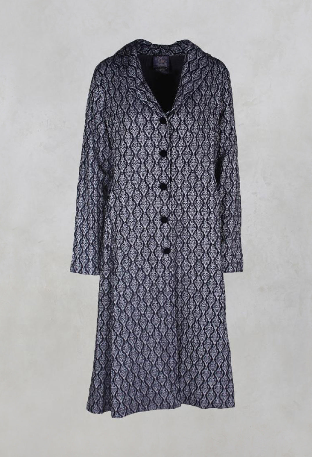 Long Patterned Coat in Navy