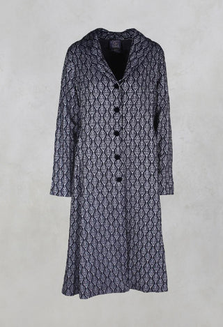 Long Patterned Coat in Navy