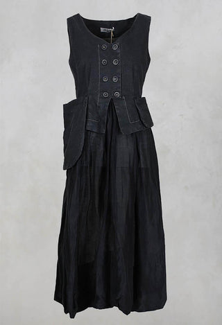 Contrasting Mix Waistcoat Style Dress in Charcoal