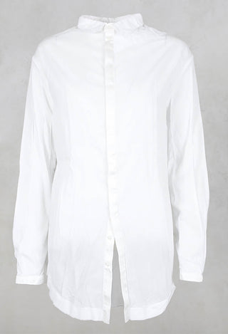 Long Shirt with Ruffle Shoulder Detail in White