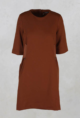 Short Sleeve Zip Style Dress in Burnt Orange