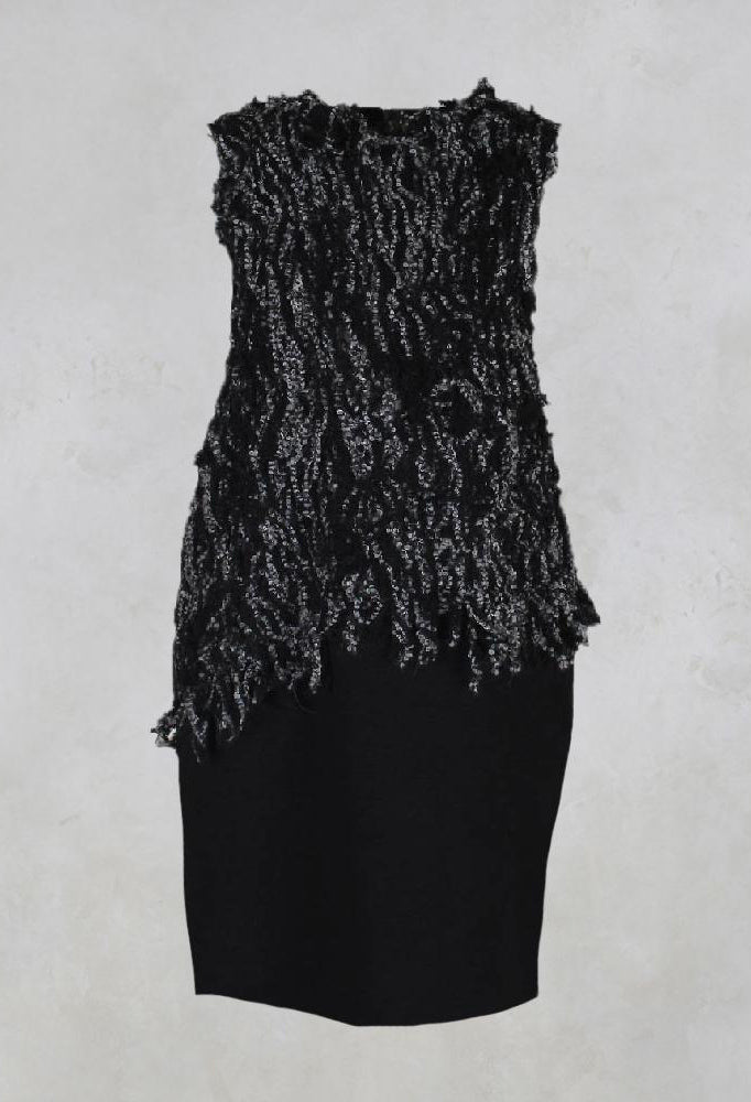 Sleeveless Dress with Wool Texture in Black Mix
