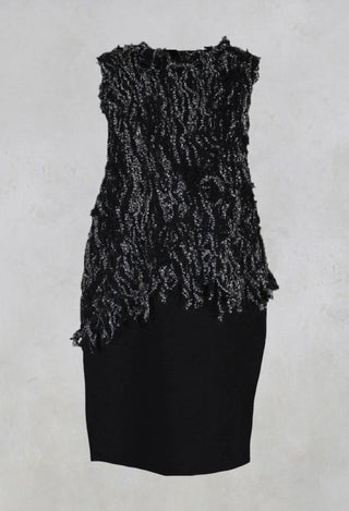 Sleeveless Dress with Wool Texture in Black Mix