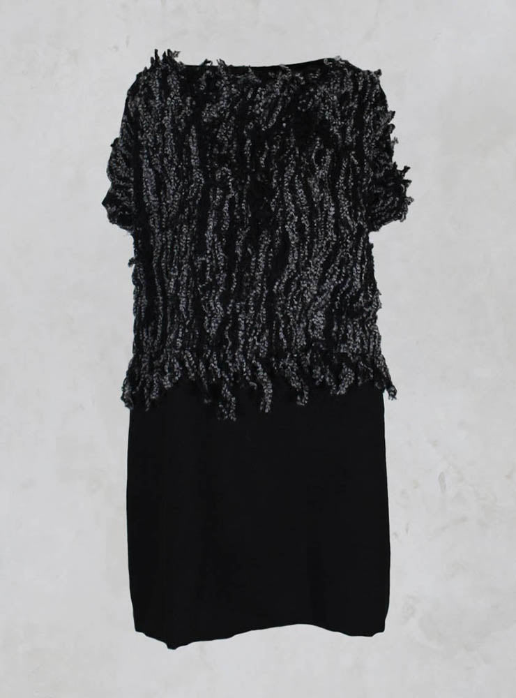 Wide Fit Dress with Wool Texture in Black Mix