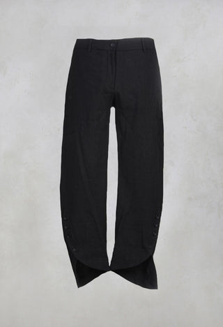 Trousers with Open Hem and Buttons in Black