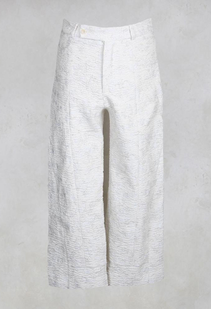 Wide Leg Trousers with Textured Pattern in Ivory