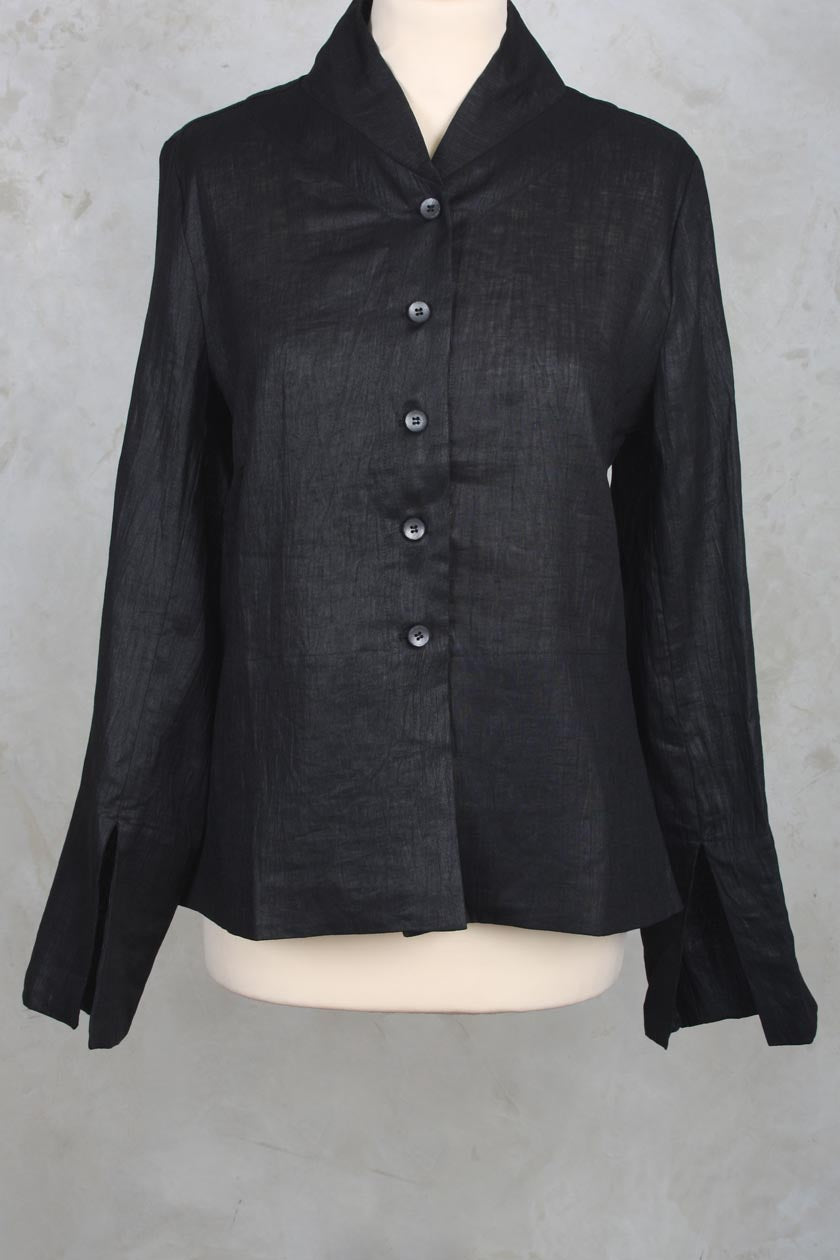 Loose Fitted Jacket with Button Up Front in Black