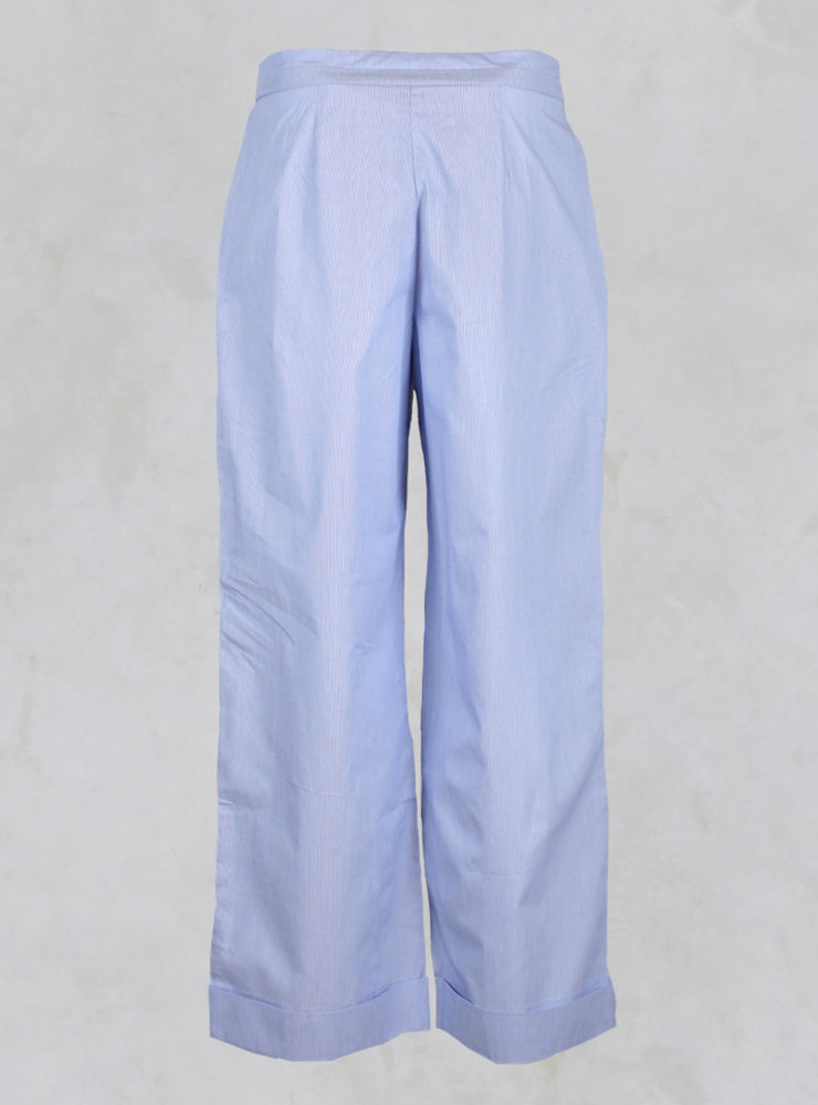 Wide Leg Trousers with Buttons in Blue Pinstripe