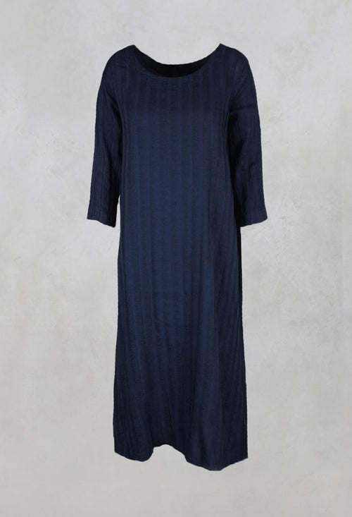 Plain Dress with Stitched Stripe in Deep Sea