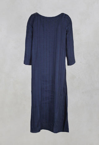 Plain Dress with Stitched Stripe in Deep Sea