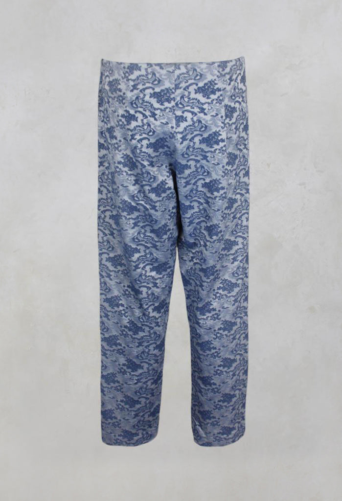 Floral Jacquard High Waisted Trousers in indigo