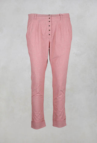 Straight Leg Trousers with Fine Red Stripe in Unique