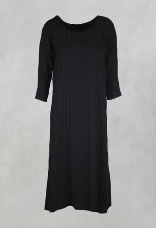 Plain Dress with Stitched Stripe in Black