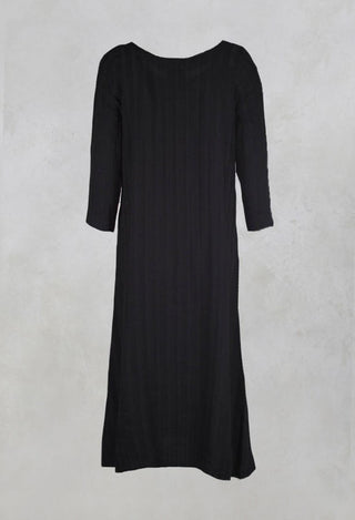 Plain Dress with Stitched Stripe in Black
