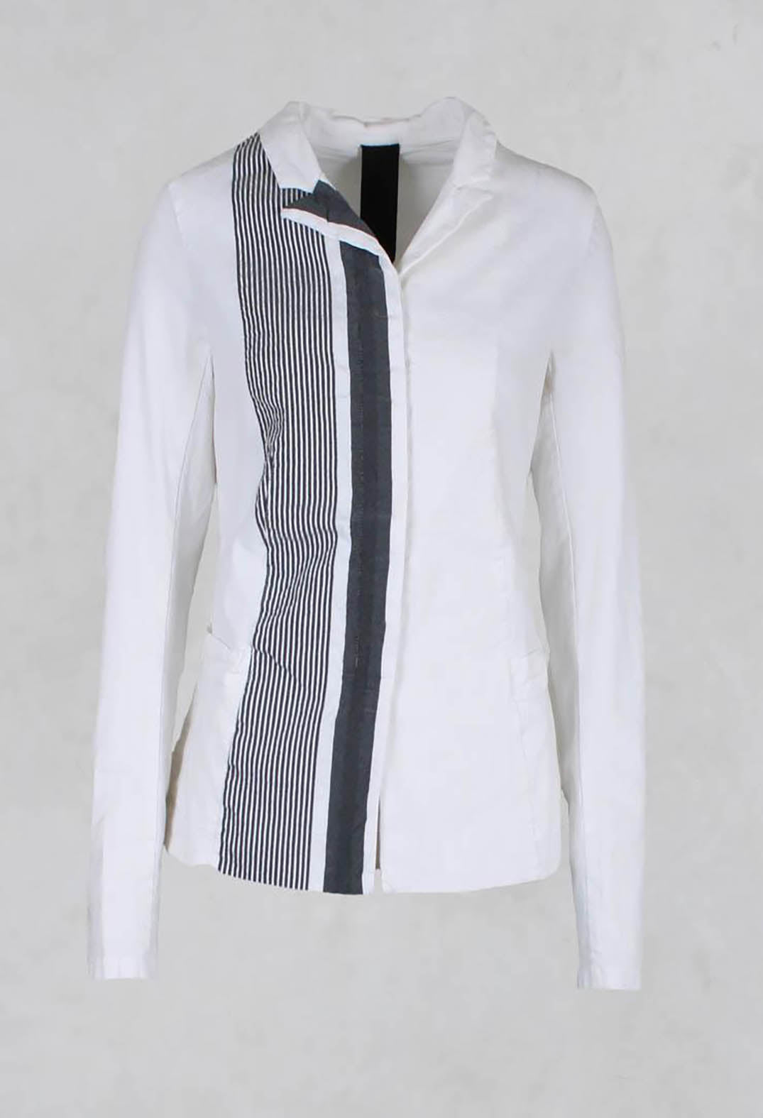 Jacket with Drawstring Back in White Stripe