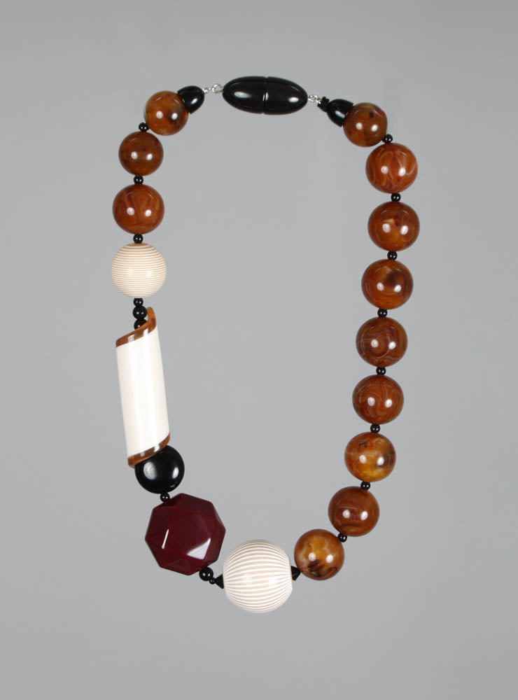 Chocker Beaded Necklace in Brown, Plum and Cream