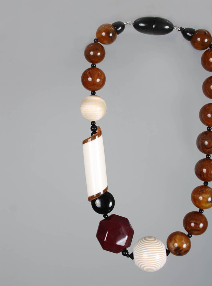 Chocker Beaded Necklace in Brown, Plum and Cream
