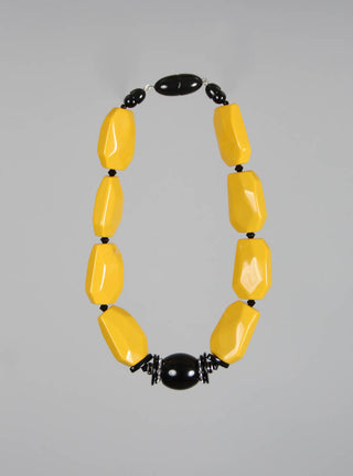 Rectangle Necklace with Central Olive in Yellow and Black