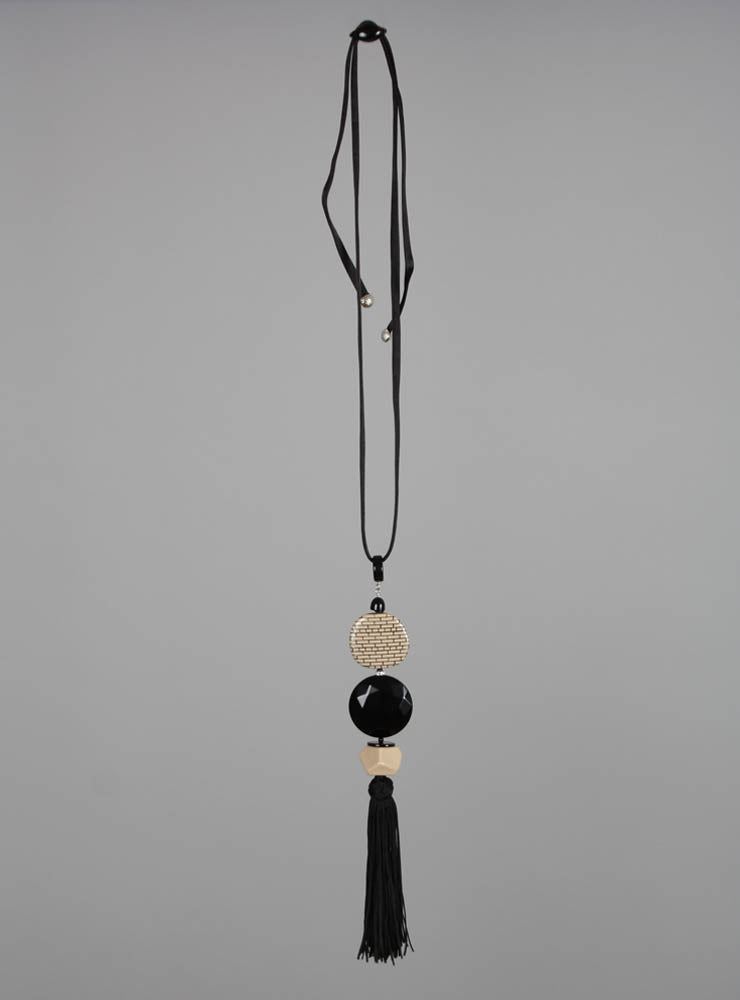 Long Tassel Necklace in Beige