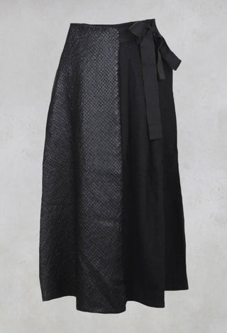Wrap Skirt with Textured Faux Leather Look in Black