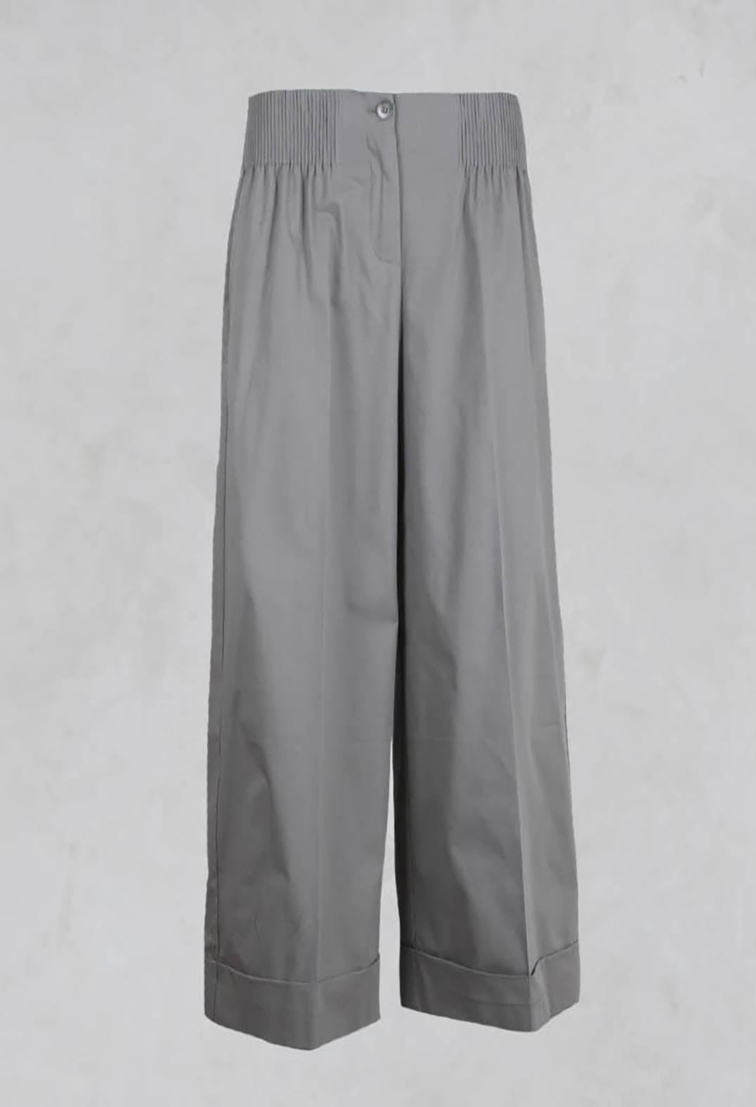 Wide Leg Trousers with Pleated Waistband in Perla