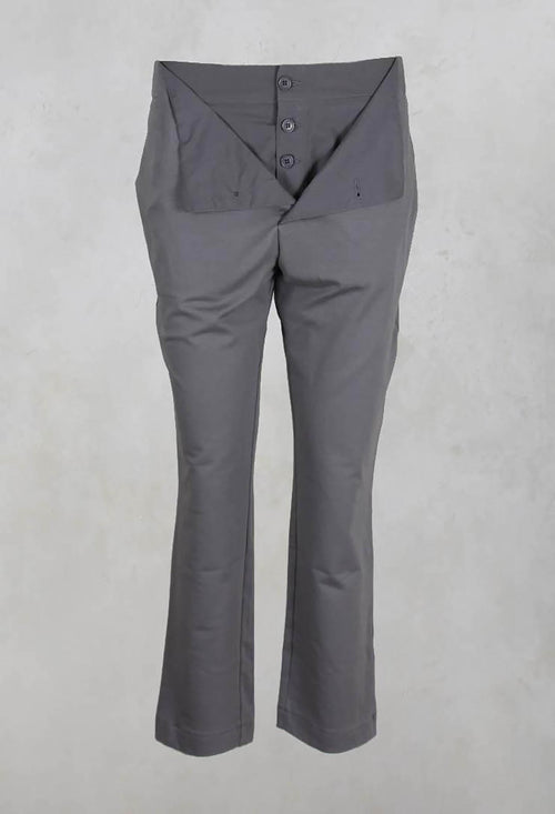 Cropped Button Detail Trousers in Grey
