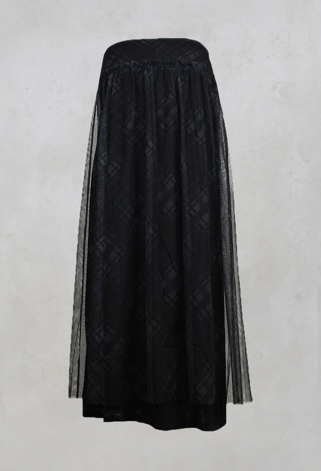 Fine Jersey Skirt with Net Overlay in inox